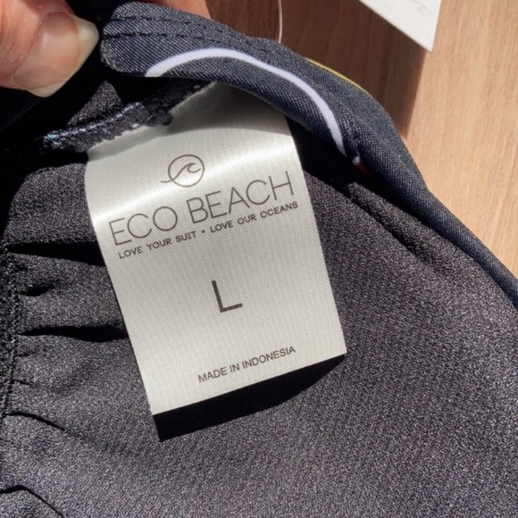 Ecobeach one piece swimsuit high neck black w floral printed swimsuit  L - Picture 15 of 17